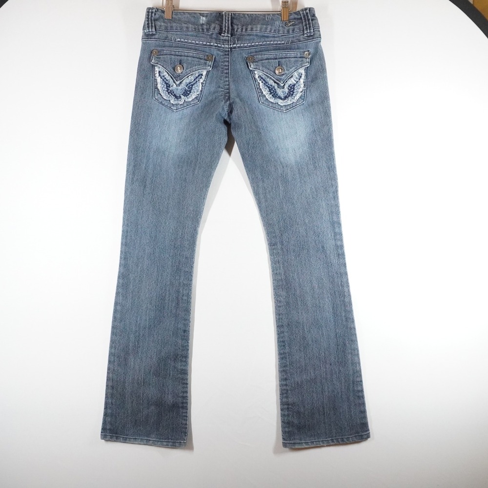 VTG Y2K Candie's Bootcut Low Rise Jeans 5 Medium Wash Butterfly Embroidered Boho